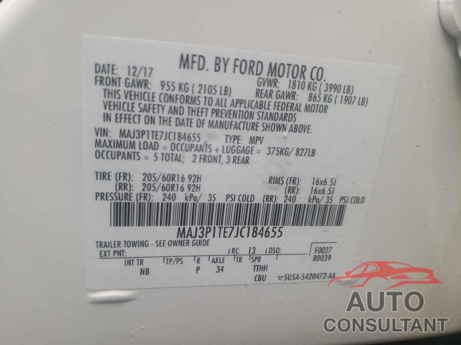 FORD ALL OTHER 2018 - MAJ3P1TE7JC184655