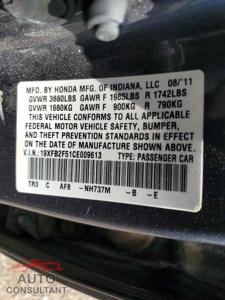HONDA CIVIC 2012 - 19XFB2F51CE009613