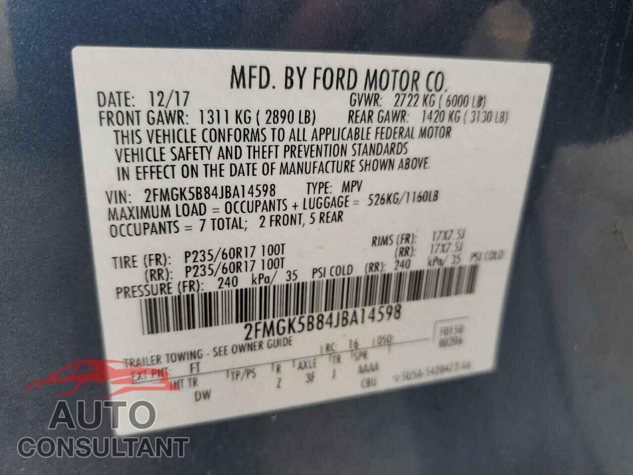FORD FLEX 2018 - 2FMGK5B84JBA14598