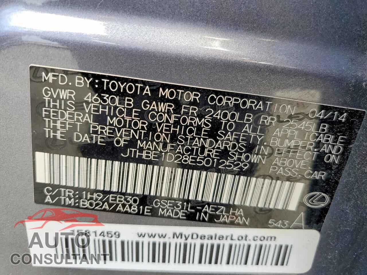 LEXUS IS 2014 - JTHBE1D28E5012529