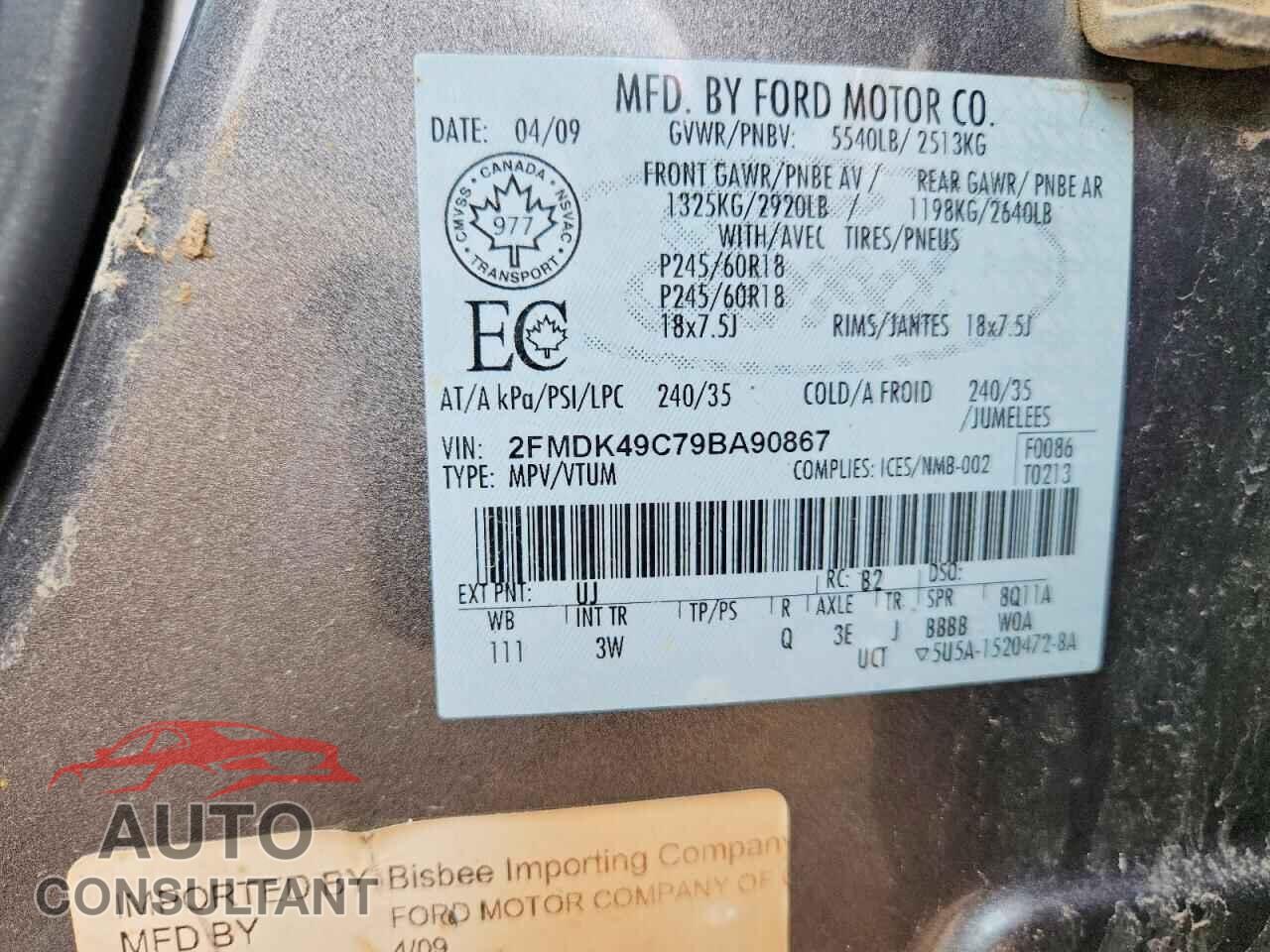 FORD EDGE 2009 - 2FMDK49C79BA90867