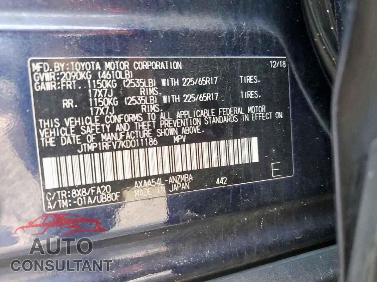 TOYOTA RAV4 2019 - JTMP1RFV7KD011186