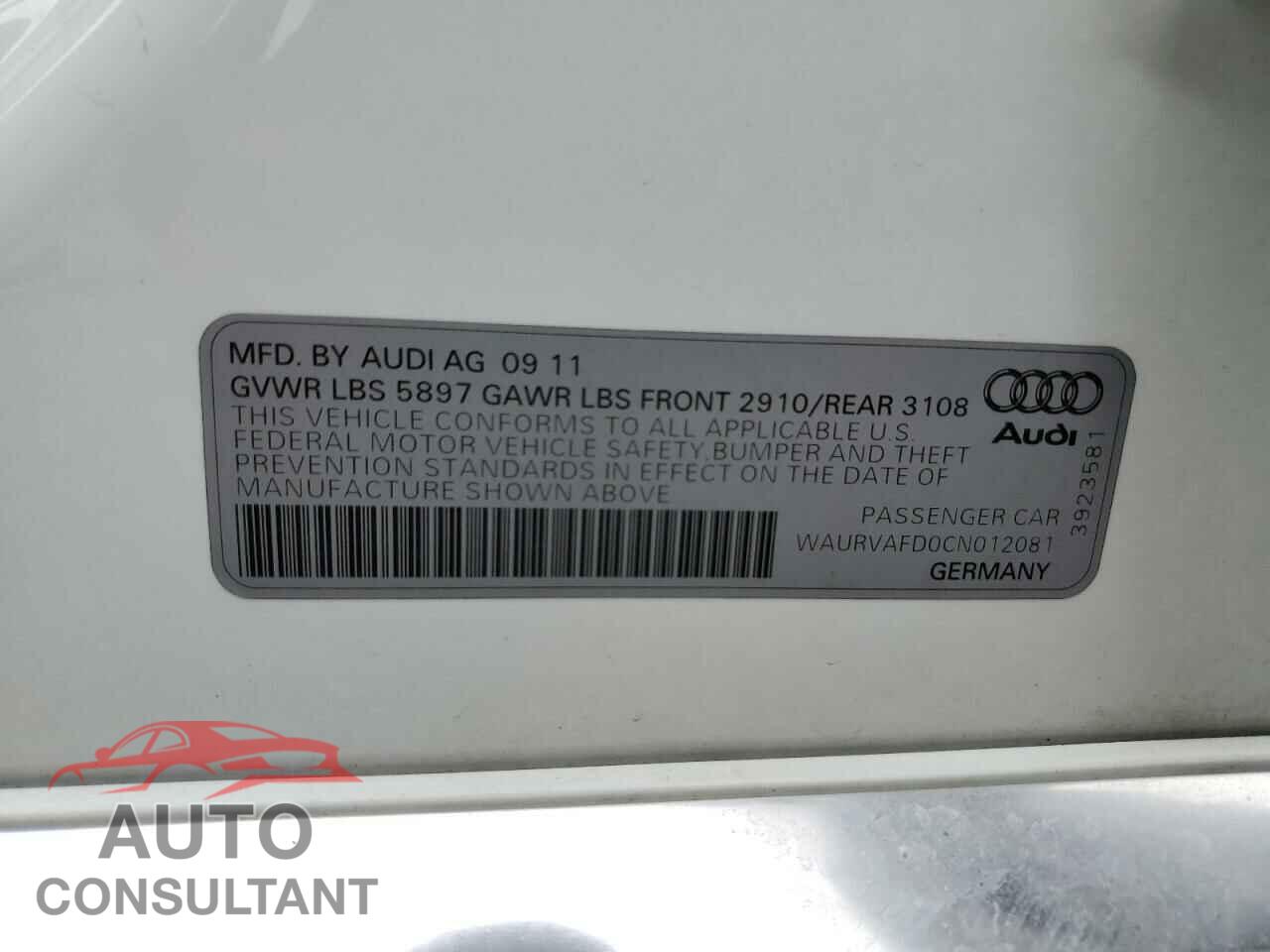 AUDI A8 2012 - WAURVAFD0CN012081