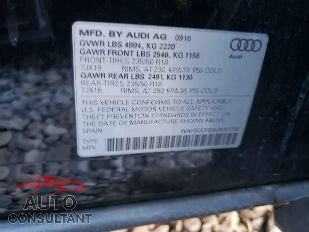AUDI Q3 2017 - WA1ECCFS3HR007730