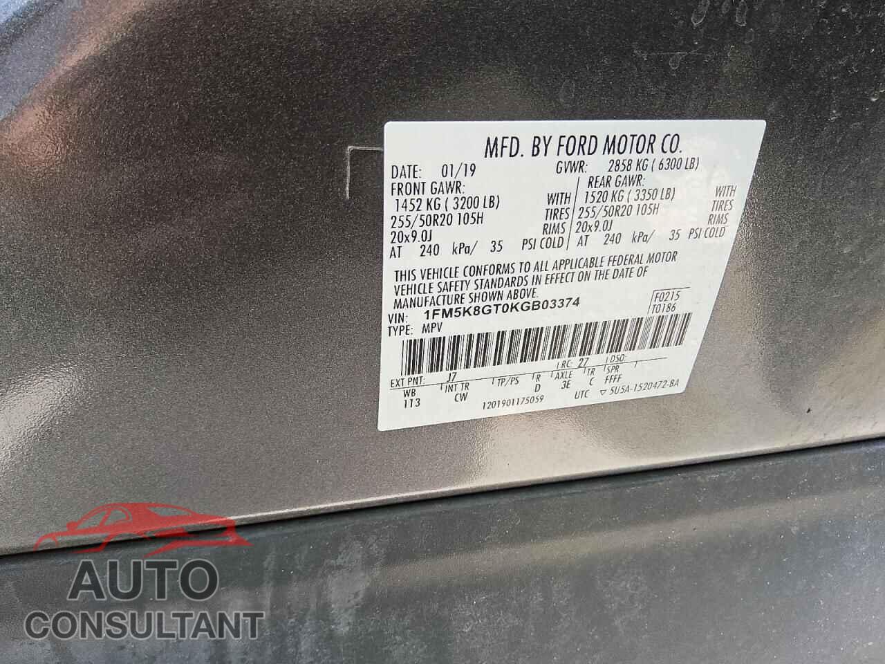 FORD EXPLORER 2019 - 1FM5K8GT0KGB03374