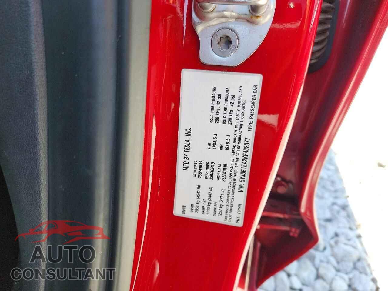 TESLA MODEL 3 2019 - 5YJ3E1EA2KF402077