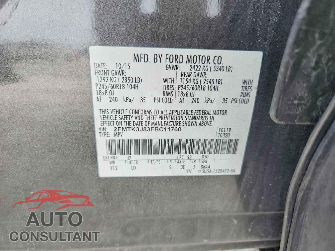 FORD EDGE 2015 - 2FMTK3J83FBC11760
