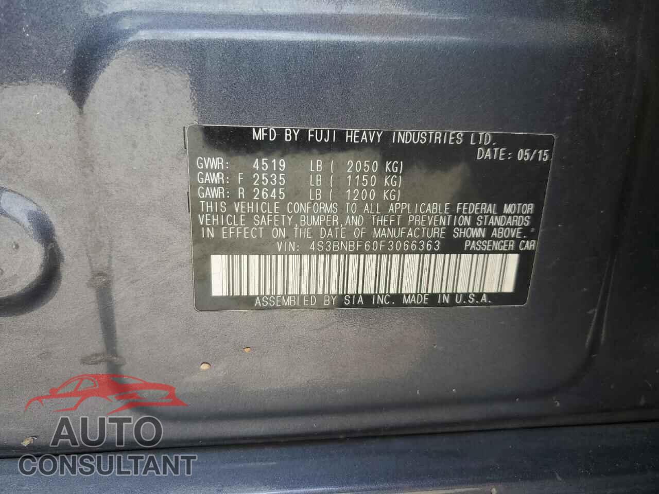 SUBARU LEGACY 2015 - 4S3BNBF60F3066363