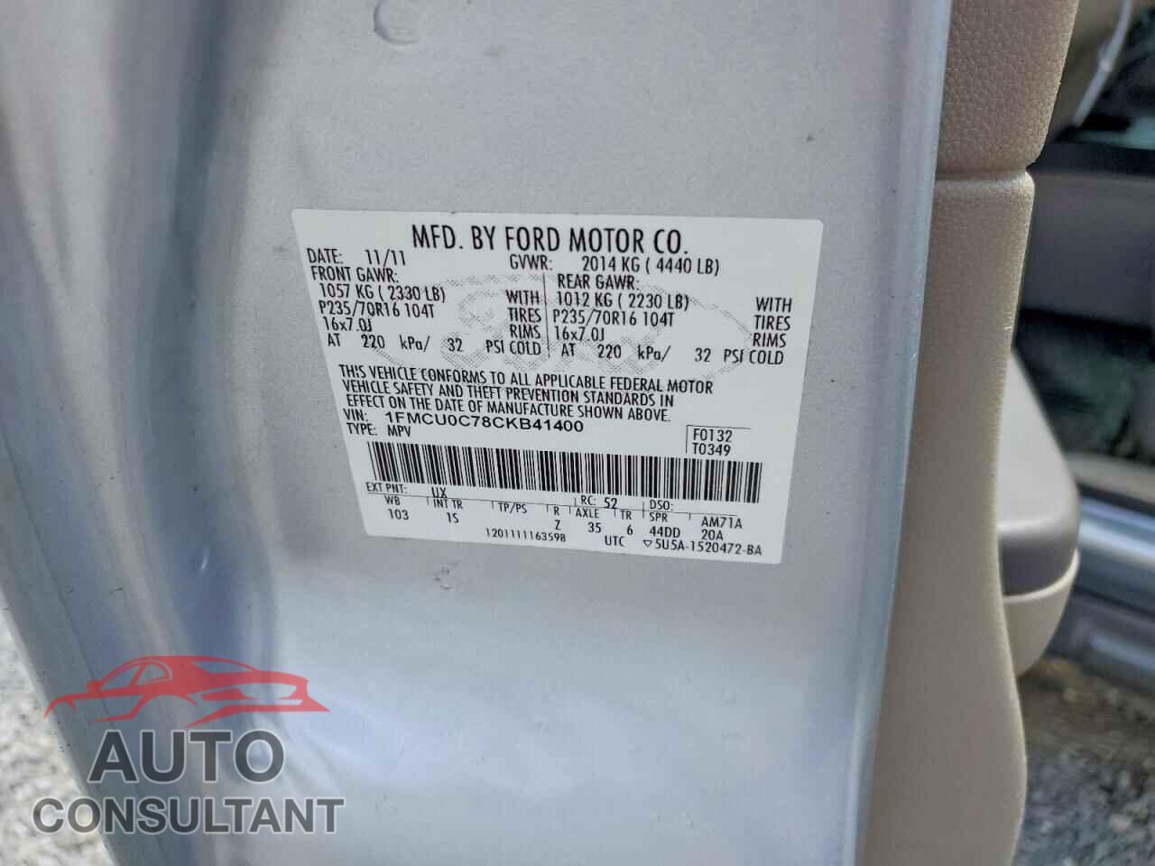 FORD ESCAPE 2012 - 1FMCU0C78CKB41400