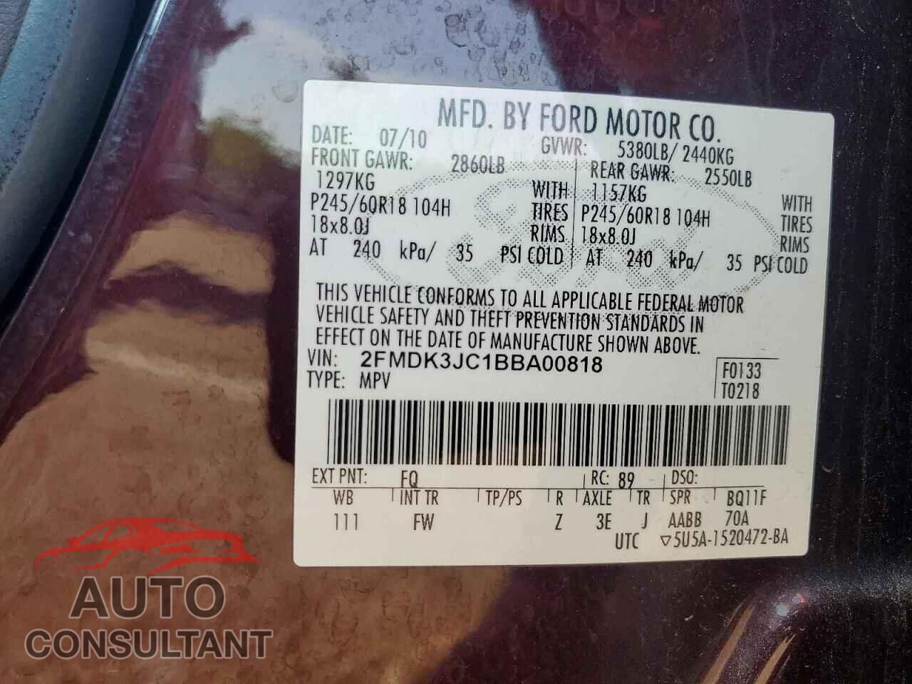 FORD EDGE 2011 - 2FMDK3JC1BBA00818