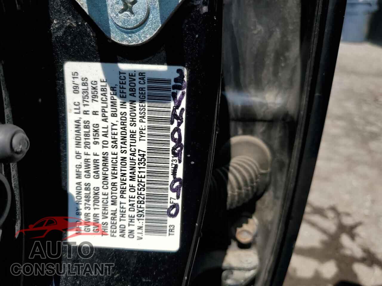 HONDA CIVIC 2015 - 19XFB2F52FE113547