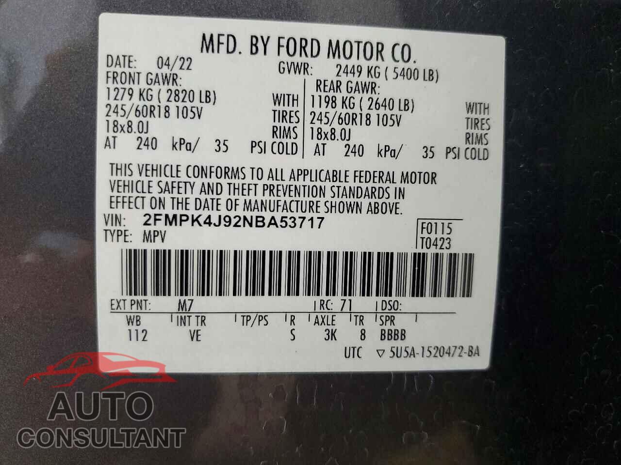 FORD EDGE 2022 - 2FMPK4J92NBA53717