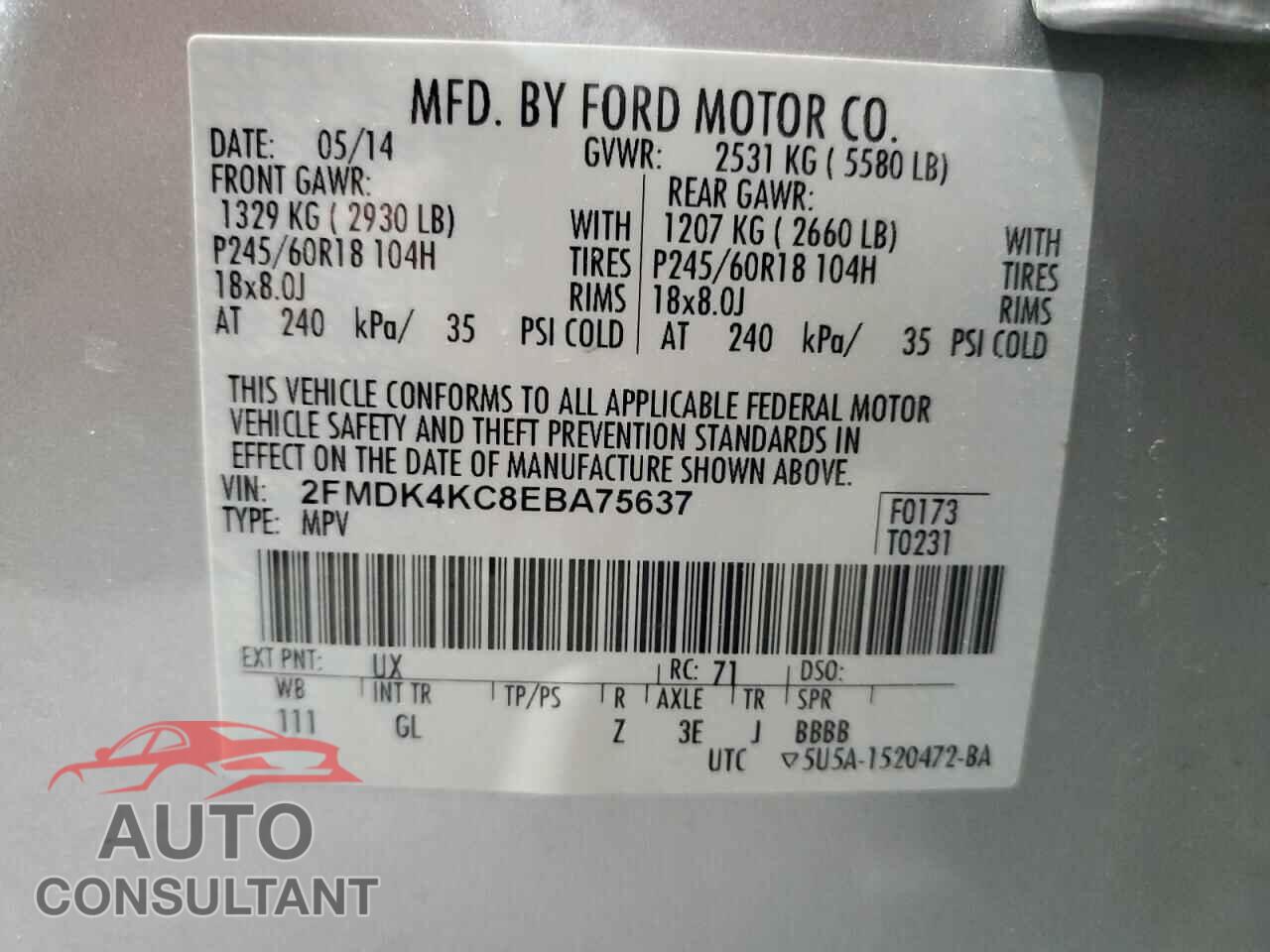 FORD EDGE 2014 - 2FMDK4KC8EBA75637