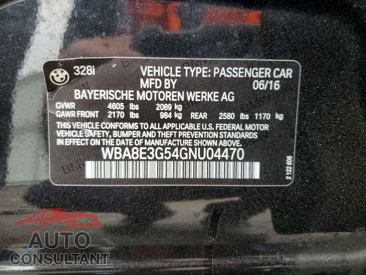 BMW 3 SERIES 2016 - WBA8E3G54GNU04470