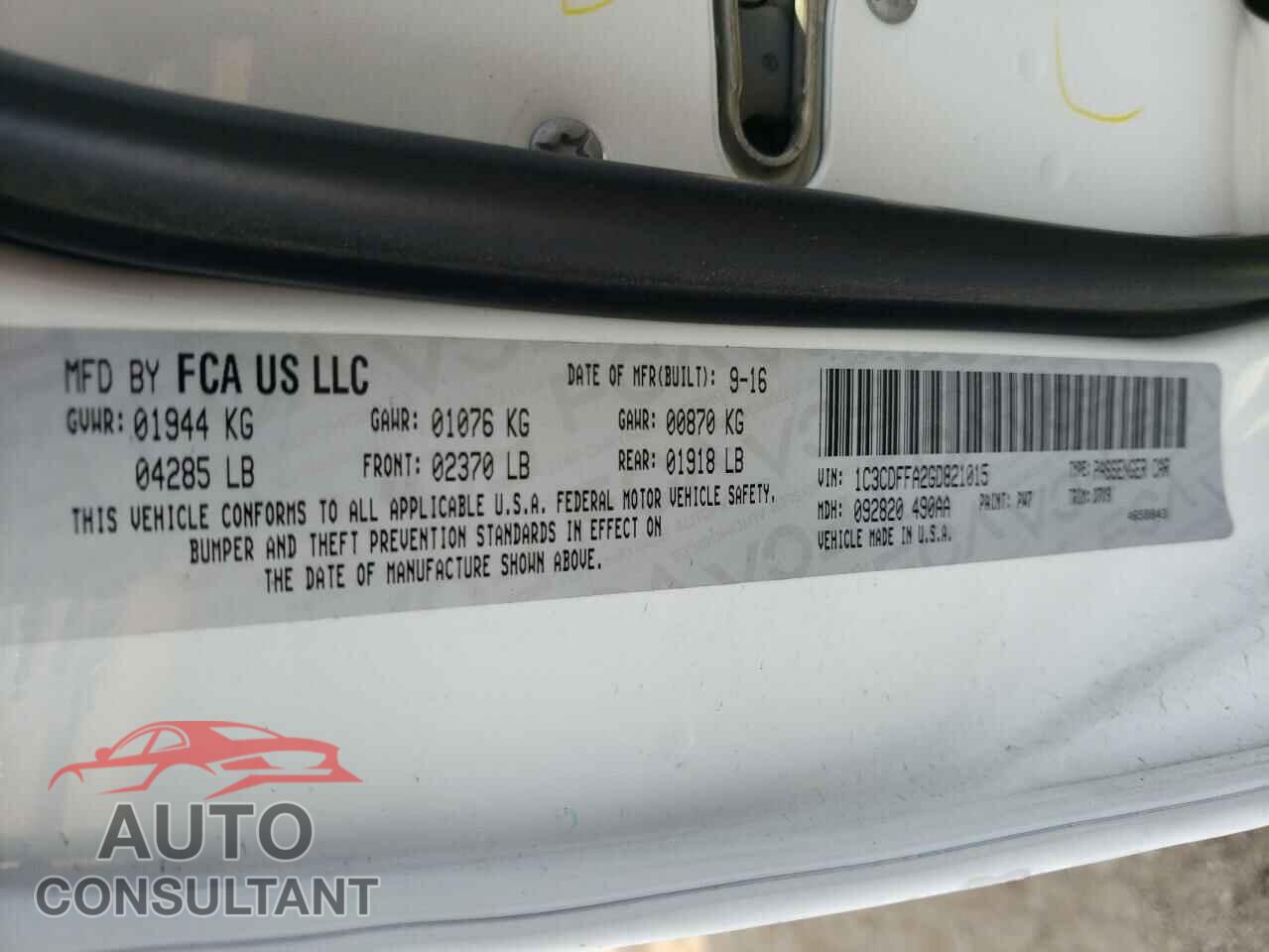 DODGE DART 2016 - 1C3CDFFA2GD821015