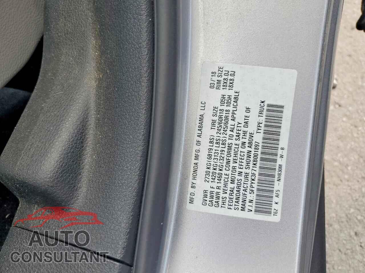 HONDA RIDGELINE 2019 - 5FPYK3F71KB001897