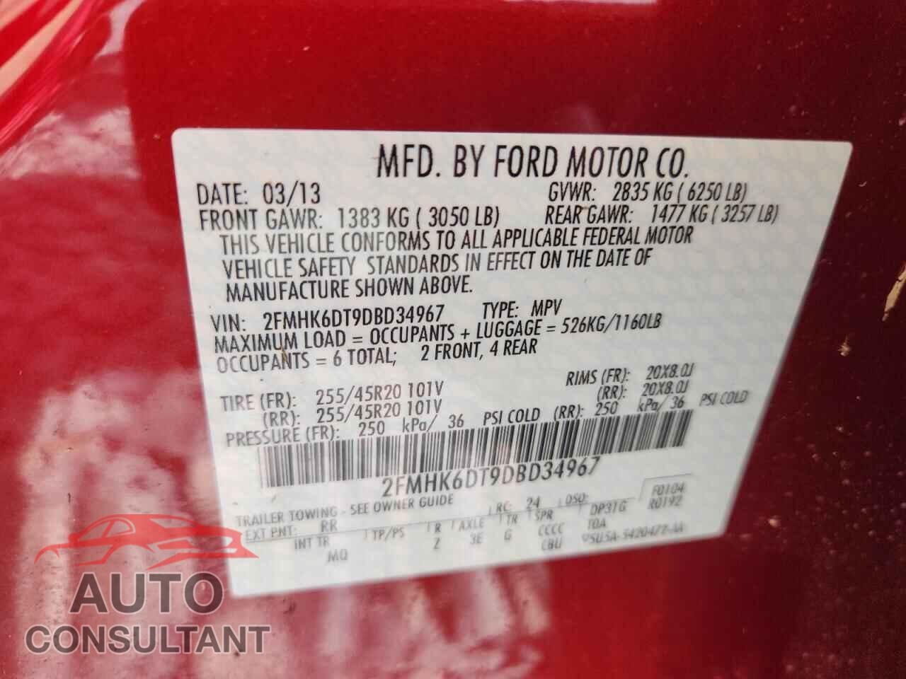 FORD FLEX 2013 - 2FMHK6DT9DBD34967