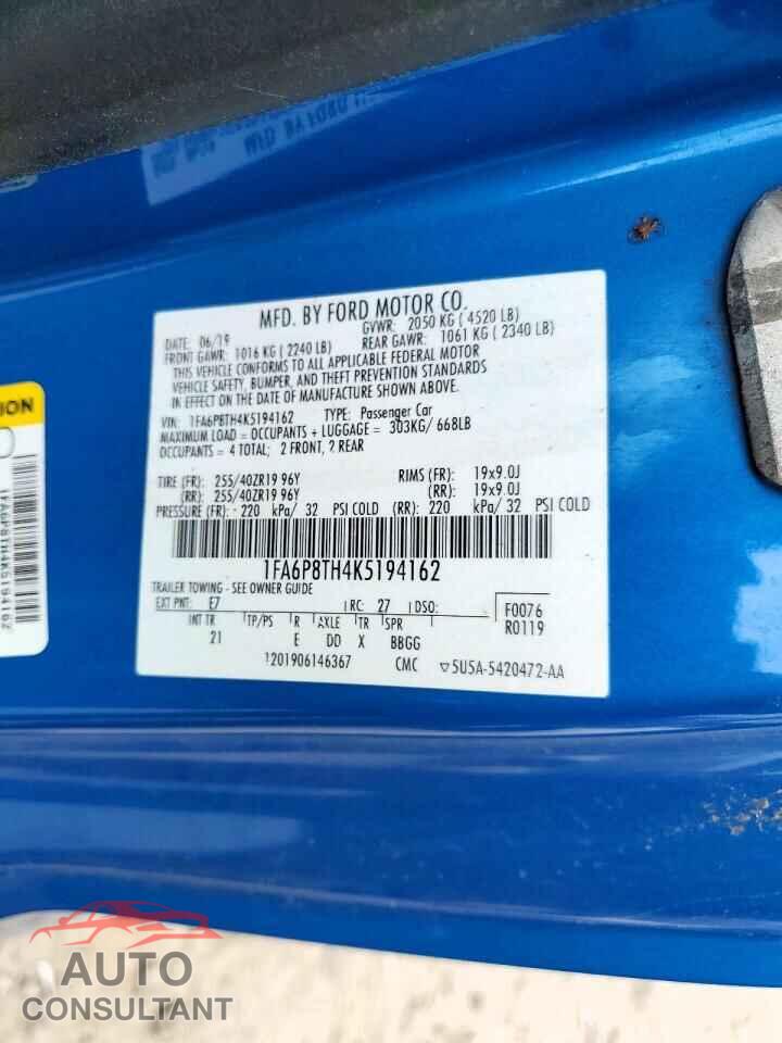FORD MUSTANG 2019 - 1FA6P8TH4K5194162