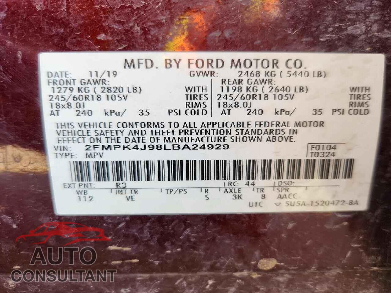 FORD EDGE 2020 - 2FMPK4J98LBA24929