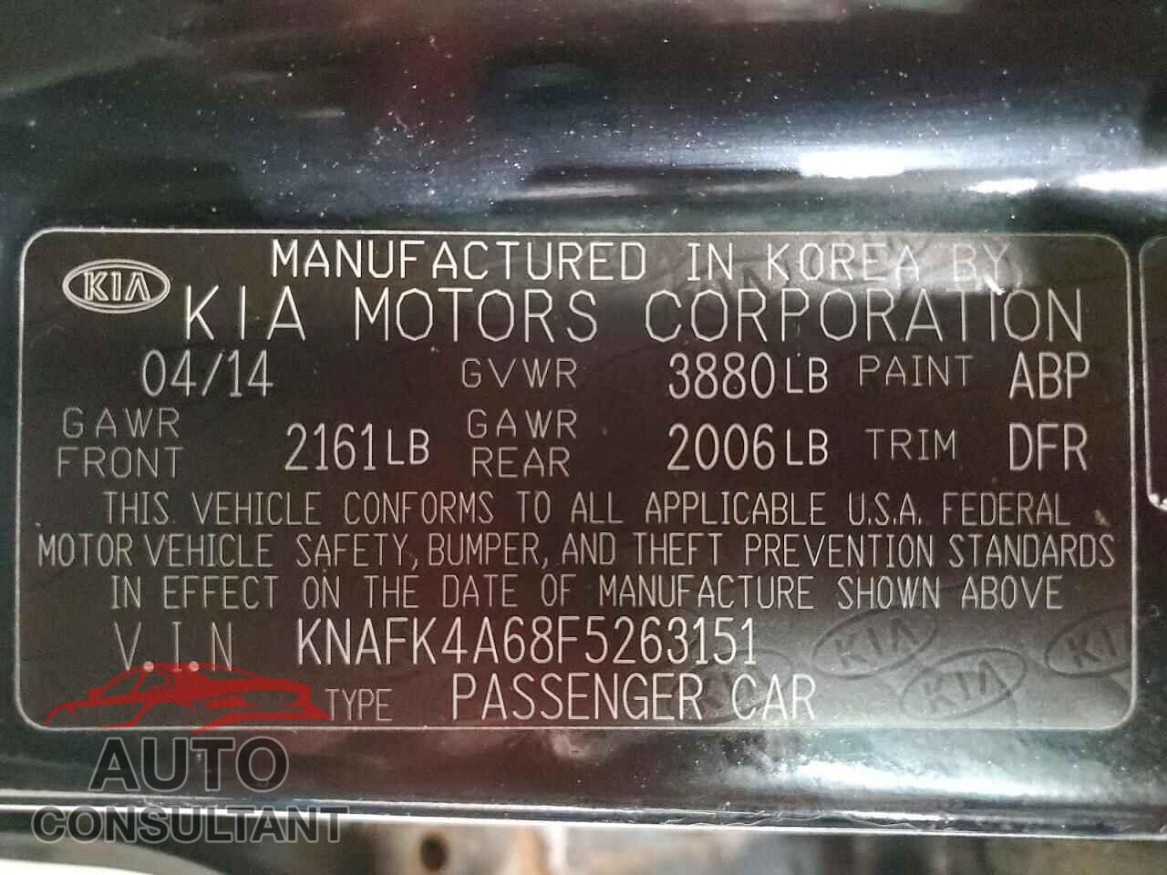 KIA FORTE 2015 - KNAFK4A68F5263151