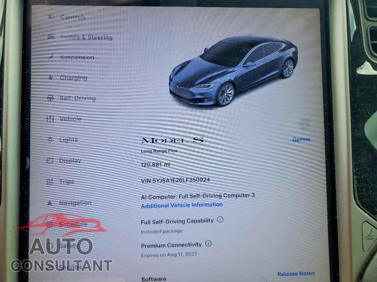 TESLA MODEL S 2020 - 5YJSA1E26LF350924