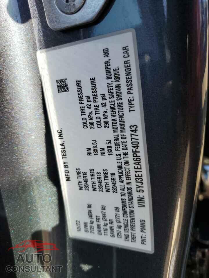 TESLA MODEL 3 2023 - 5YJ3E1EA6PF407743