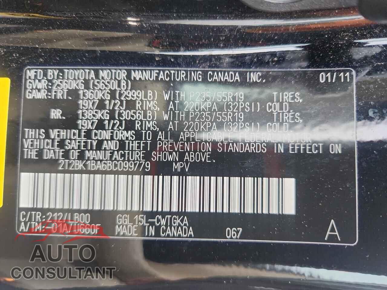 LEXUS RX350 2011 - 2T2BK1BA6BC099779