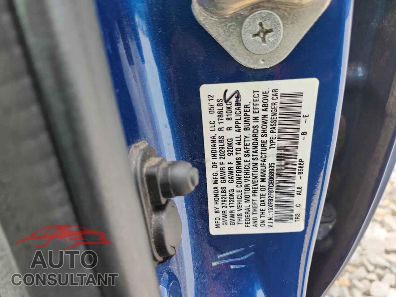 HONDA CIVIC 2012 - 19XFB2F87CE068935