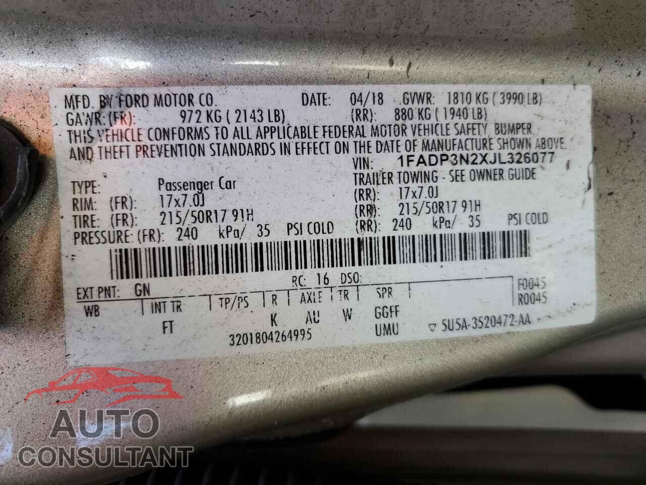 FORD FOCUS 2018 - 1FADP3N2XJL326077