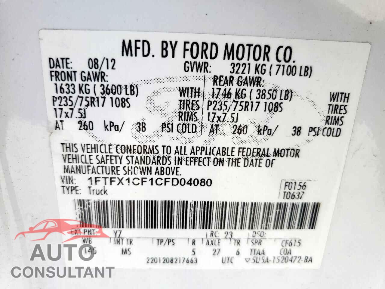 FORD F-150 2012 - 1FTFX1CF1CFD04080