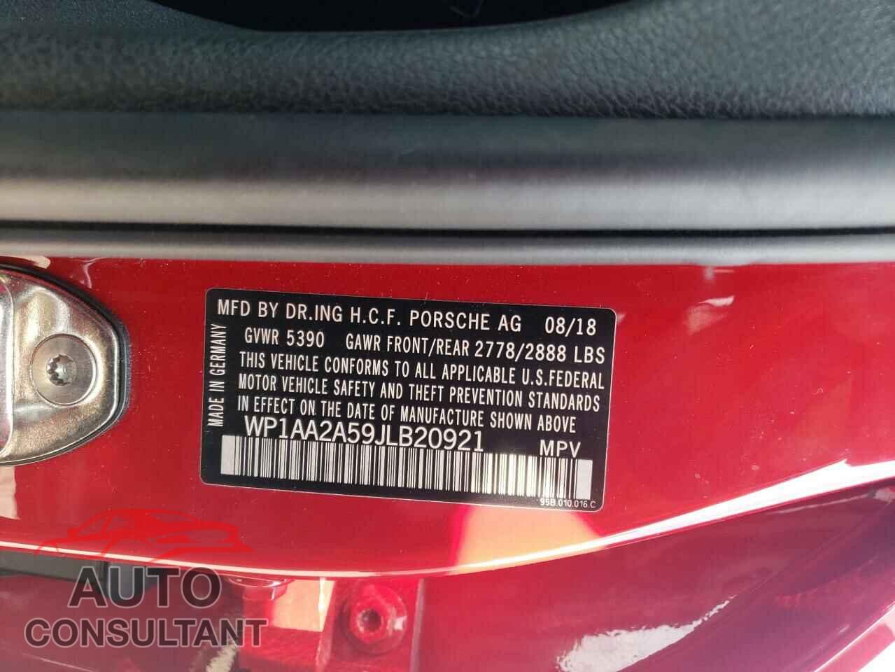 PORSCHE MACAN 2018 - WP1AA2A59JLB20921