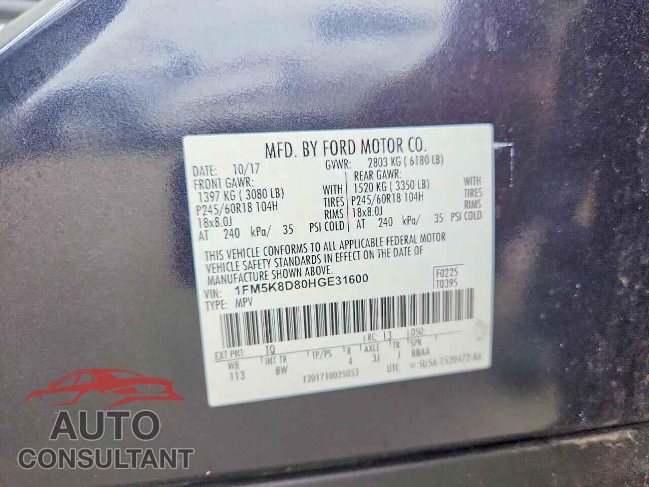 FORD EXPLORER 2017 - 1FM5K8D80HGE31600