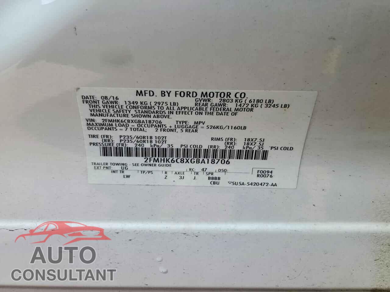 FORD FLEX 2016 - 2FMHK6C8XGBA18706
