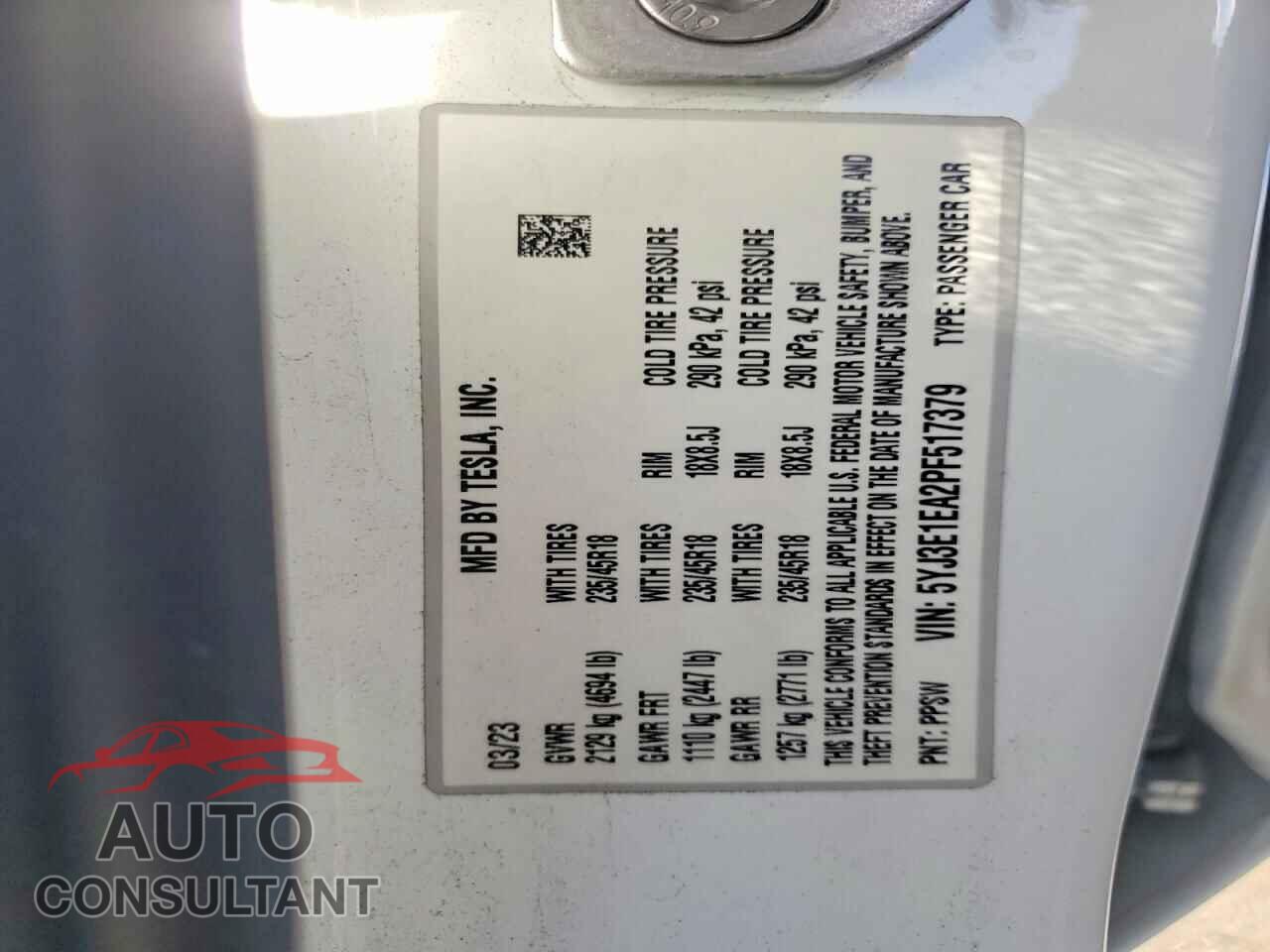 TESLA MODEL 3 2023 - 5YJ3E1EA2PF517379