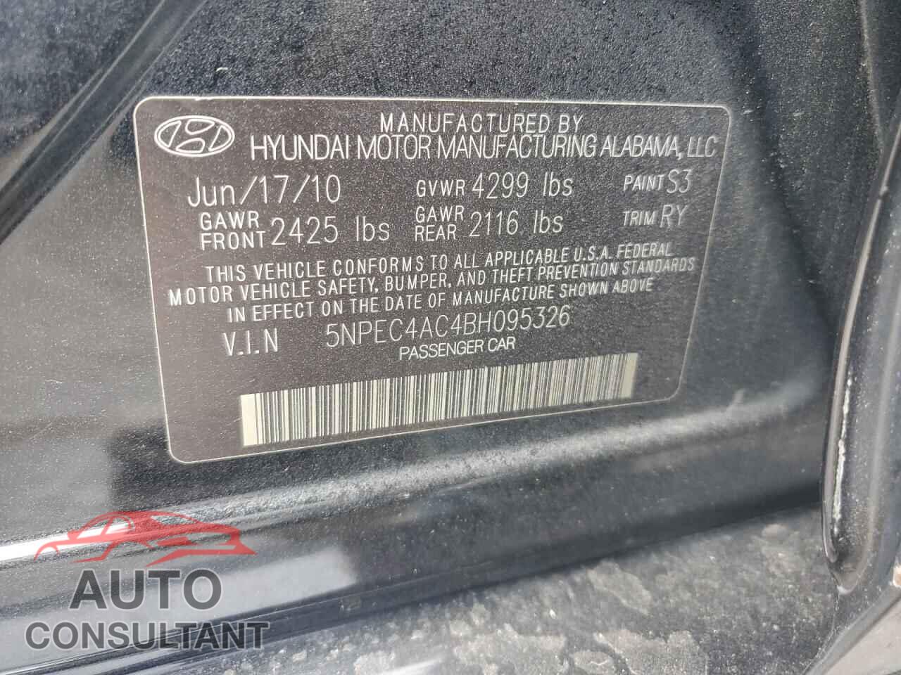 HYUNDAI SONATA 2011 - 5NPEC4AC4BH095326
