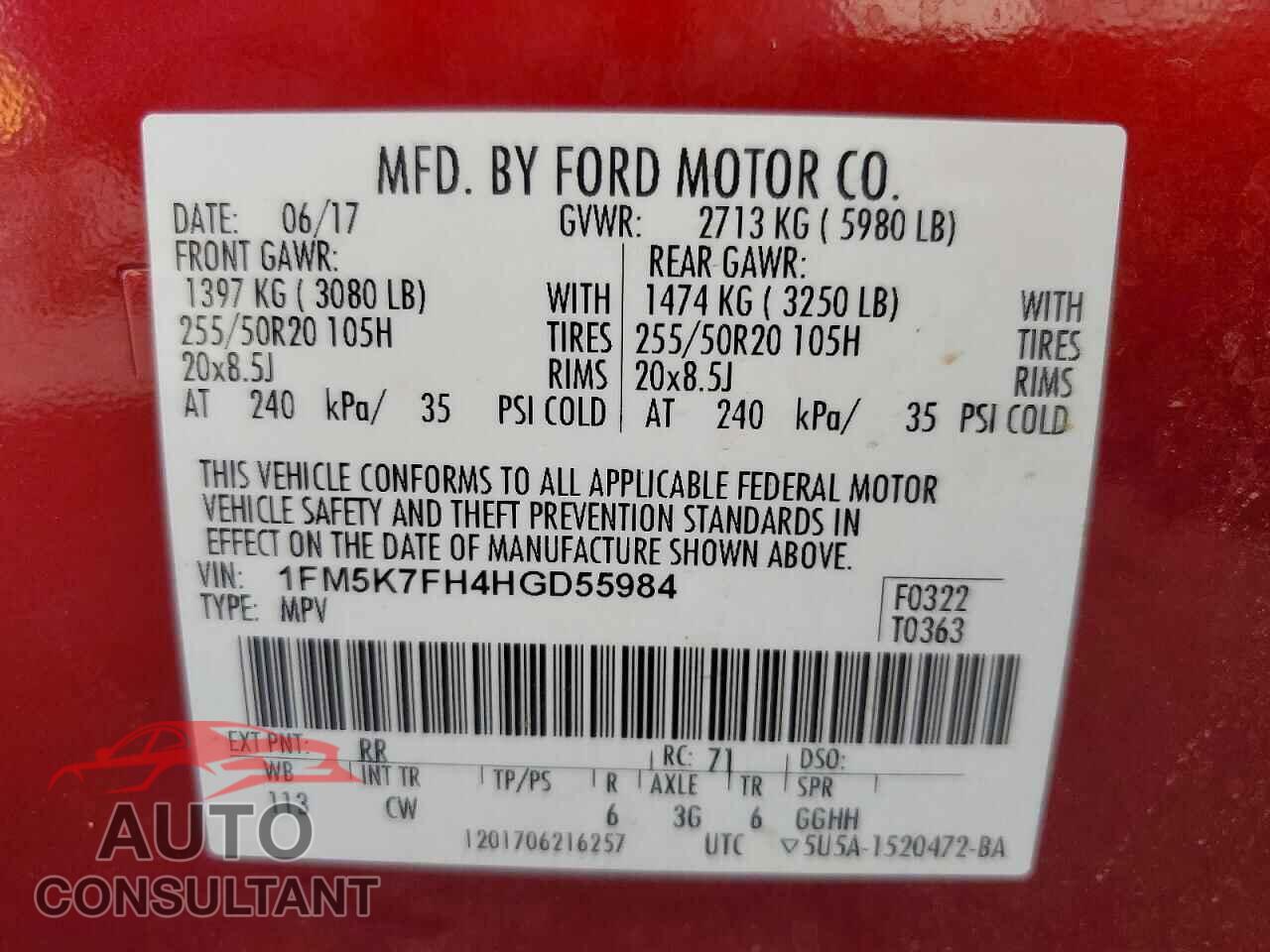FORD EXPLORER 2017 - 1FM5K7FH4HGD55984