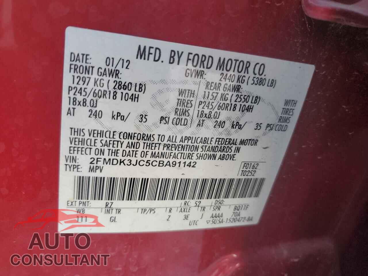FORD EDGE 2012 - 2FMDK3JC5CBA91142