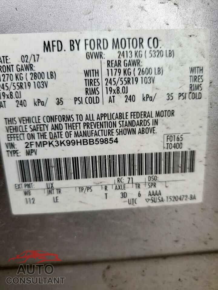 FORD EDGE 2017 - 2FMPK3K99HBB59854