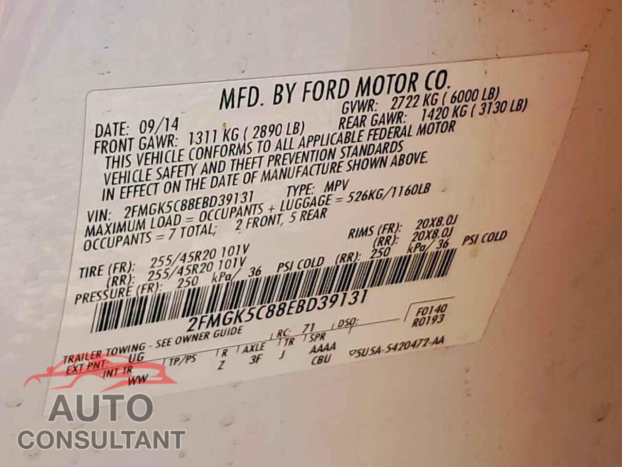 FORD FLEX 2014 - 2FMGK5C88EBD39131
