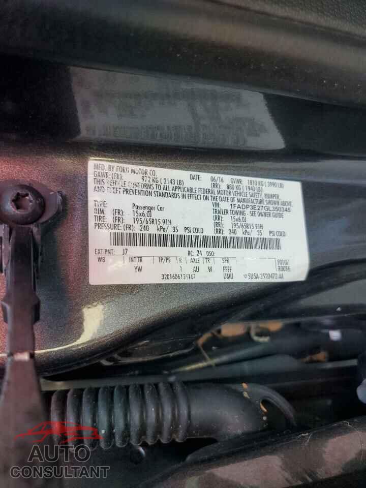 FORD FOCUS 2016 - 1FADP3E27GL350345