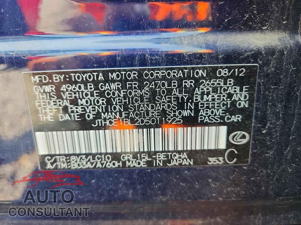 LEXUS GS350 2013 - JTHCE1BL2D5011925