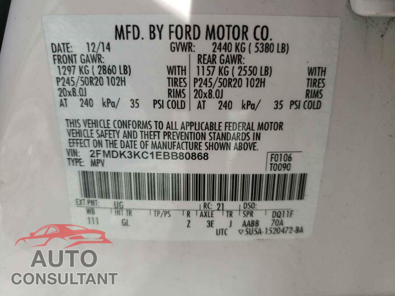 FORD EDGE 2014 - 2FMDK3KC1EBB80868