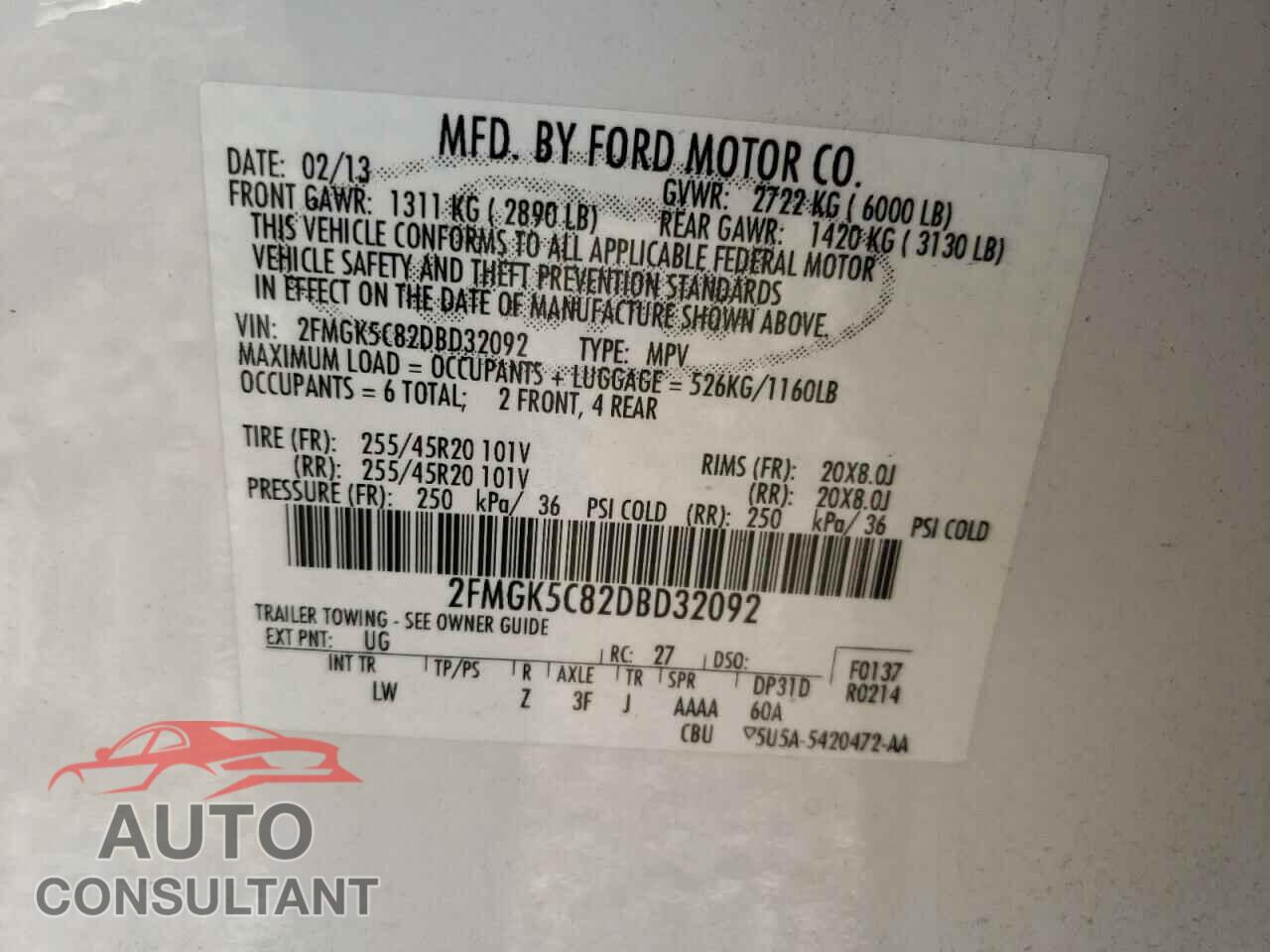 FORD FLEX 2013 - 2FMGK5C82DBD32092