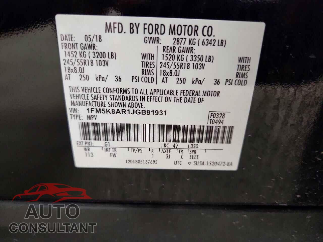 FORD EXPLORER 2018 - 1FM5K8AR1JGB91931