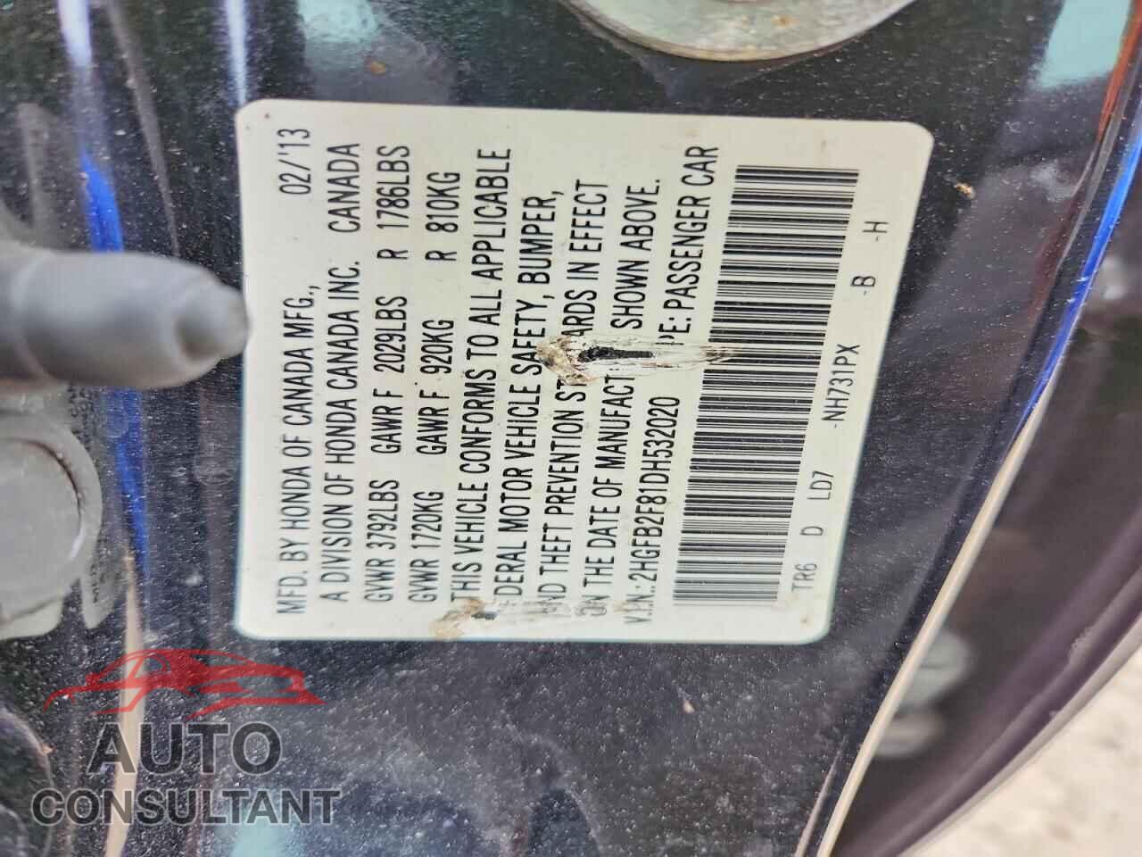 HONDA CIVIC 2013 - 2HGFB2F81DH532020