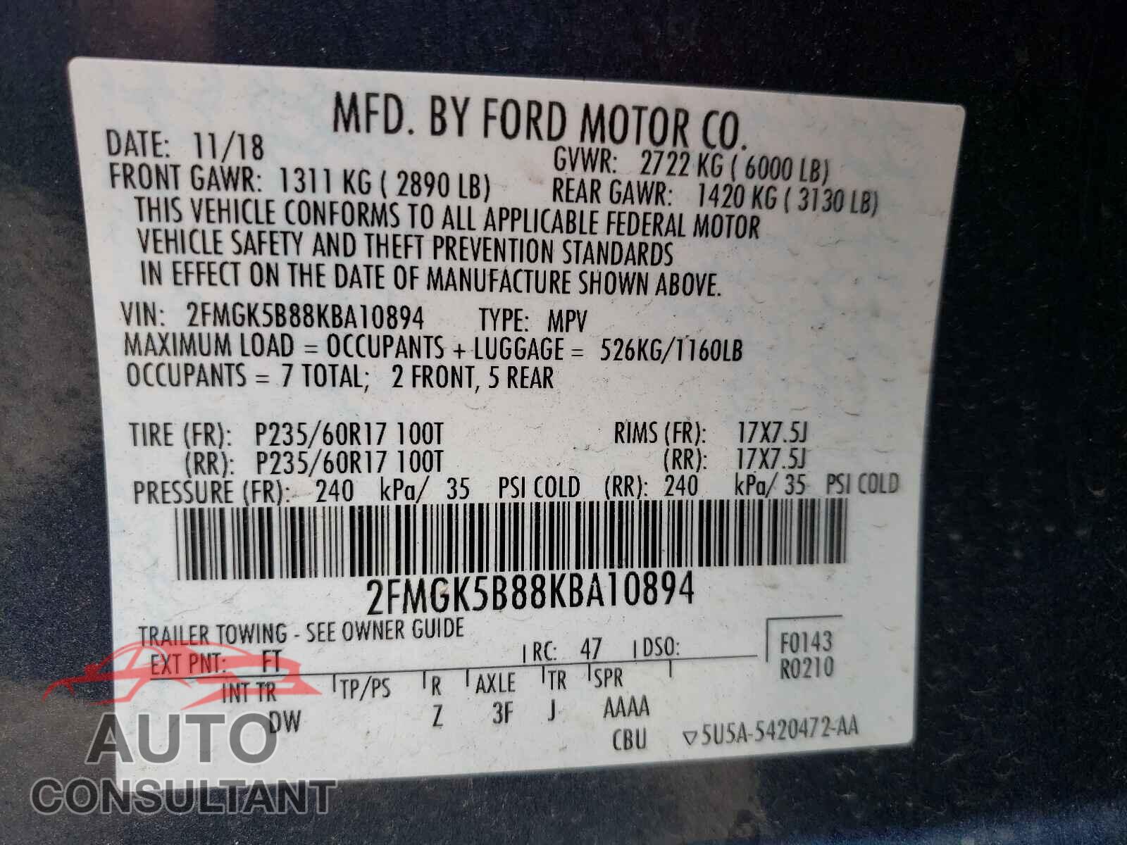 FORD FLEX 2019 - 2FMGK5B88KBA10894
