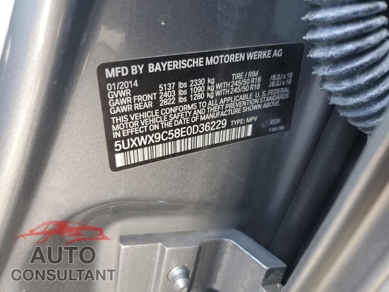 BMW X3 2014 - 5UXWX9C58E0D36229