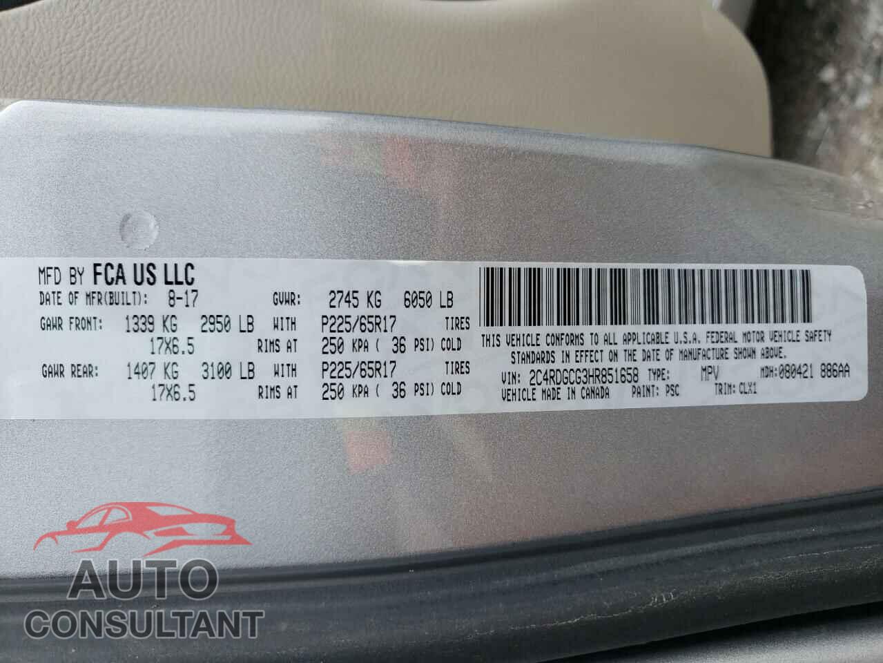 DODGE CARAVAN 2017 - 2C4RDGCG3HR851658