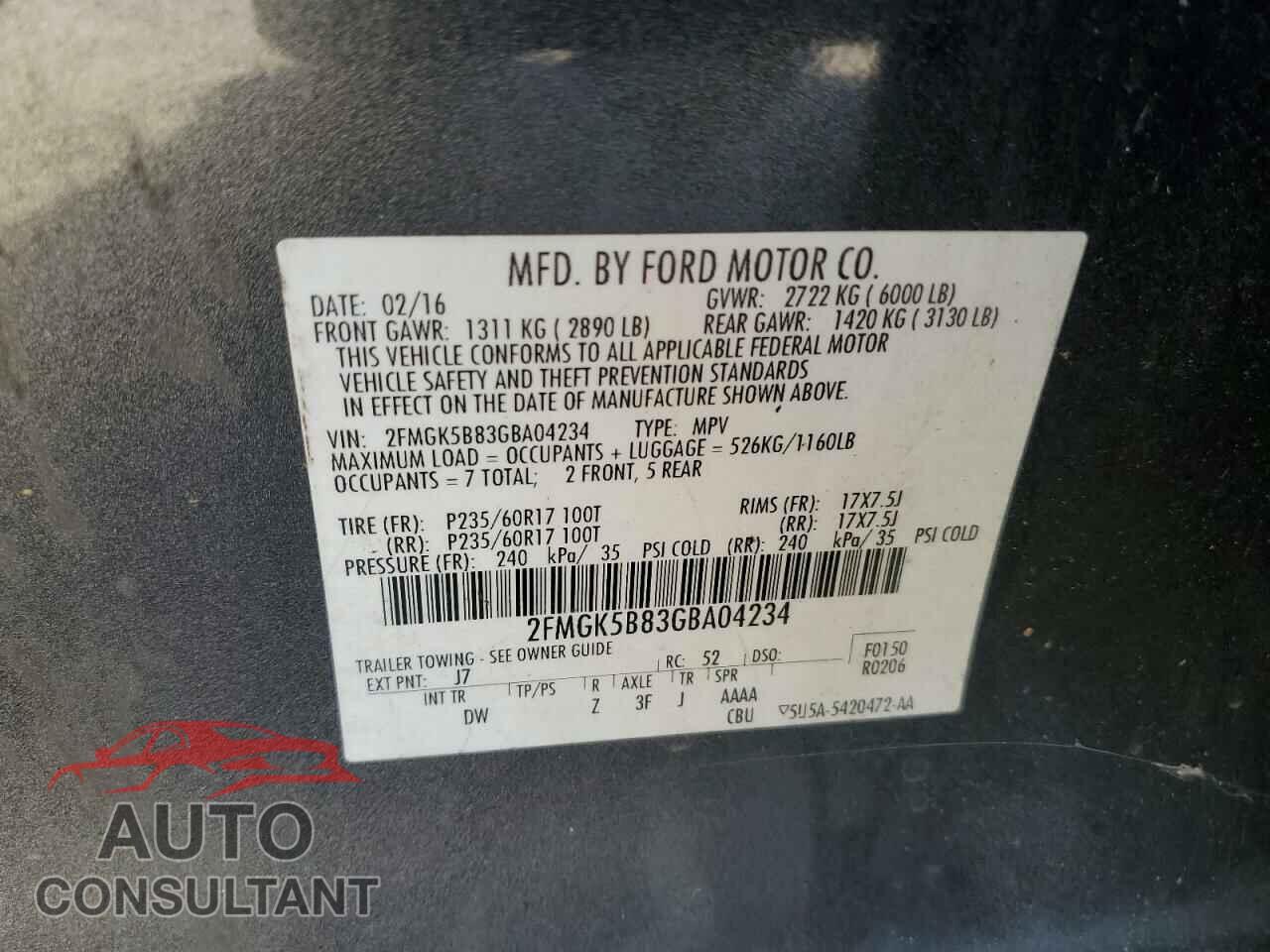 FORD FLEX 2016 - 2FMGK5B83GBA04234