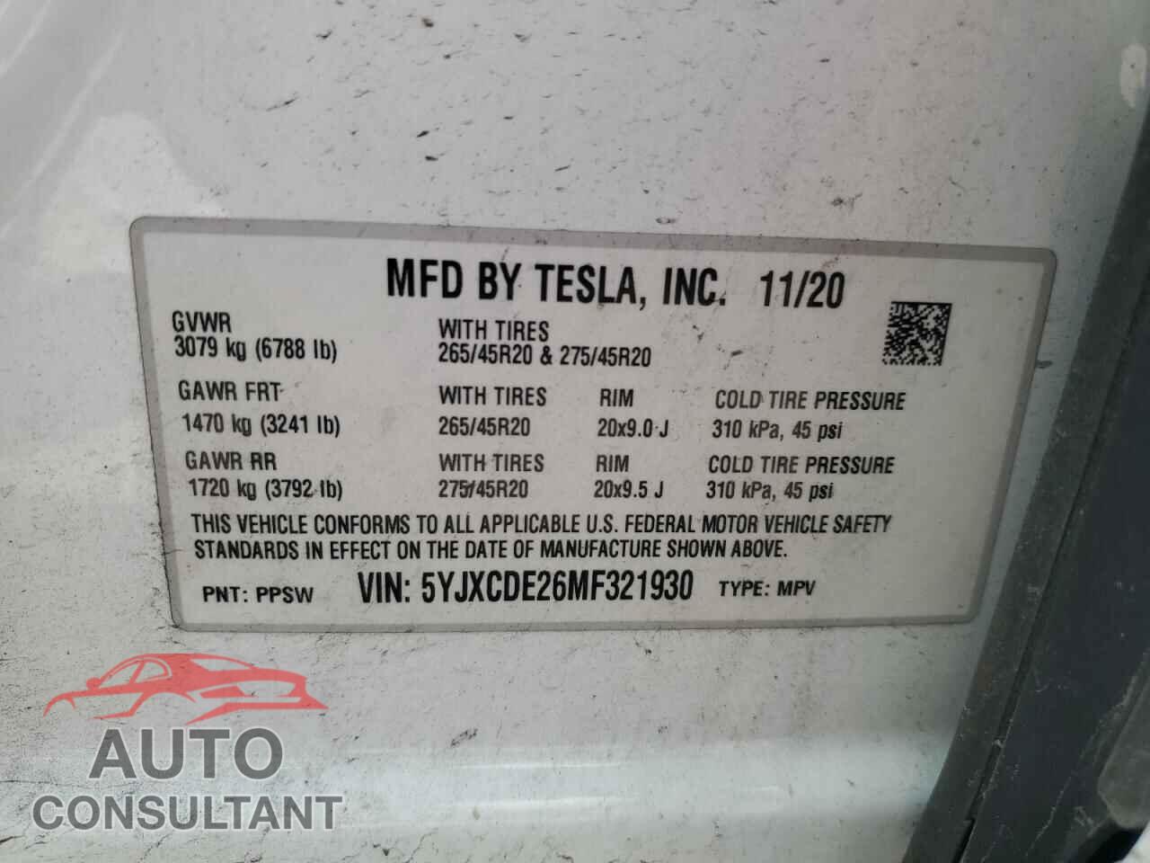 TESLA MODEL X 2021 - 5YJXCDE26MF321930